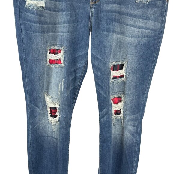 Judy Blue Skinny‎ Fit Jeans 22W Distressed Red Buffalo Plaid NWT PT-2481 - Picture 4 of 13